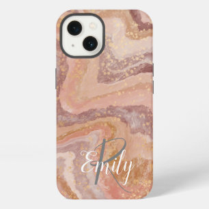 Pink Sandstone Agate Marble Abstract Name Monogram iPhone 13 Case