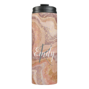 Pink Sandstone Agate Marble Abstract Name Monogram Thermal Tumbler