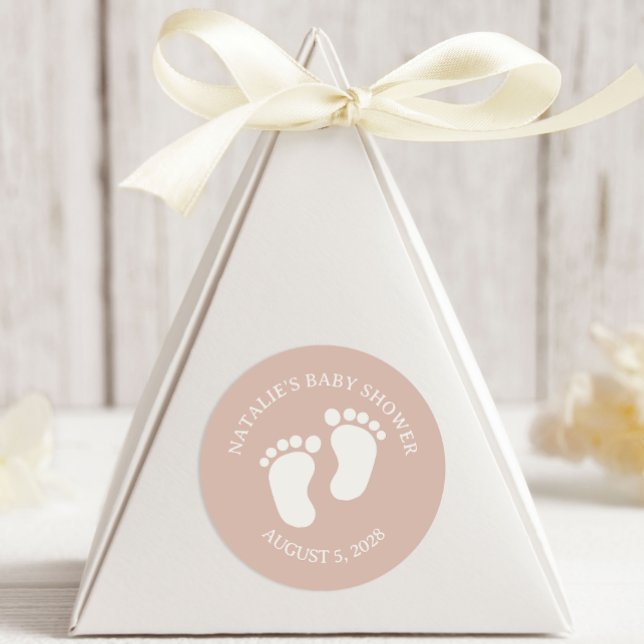Pink Sandstone Typography Baby Shower Classic Round Sticker (Creator Uploaded)
