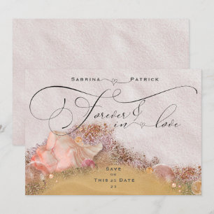 Pink Sandy Beach Seashells  Forever in Love Invitation