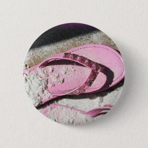 Pink sandy flip flop sandals on Florida beach 2 Inch Round Button