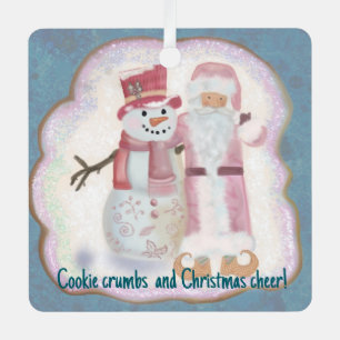 Pink Santa and Snowman Metal Ornament