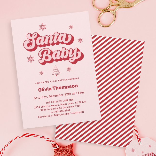 Pink Santa Baby Christmas Baby Shower Invitation (Creator Uploaded)