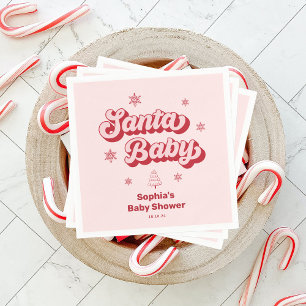 Pink Santa Baby Christmas Baby Shower Napkin