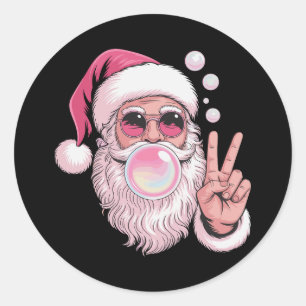 Pink Santa Blowing Bubble Gum Xmas Christmas Cute Classic Round Sticker