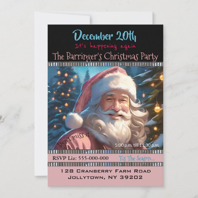 Pink Santa Breeze Christmas Party Invitation (Front)