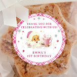 Pink Santa Christmas Cookie Birthday Party Classic Round Sticker<br><div class="desc">Pink Santa Christmas Cookie Birthday Party Classic Round Sticker</div>