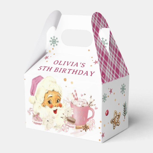 Pink Santa Christmas Cookie Christmas Birthday Favor Box (Front Side)