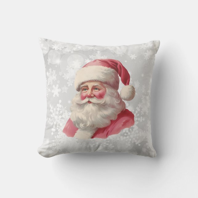 Pink Santa Christmas Home Decor Throw Pillow (Front)