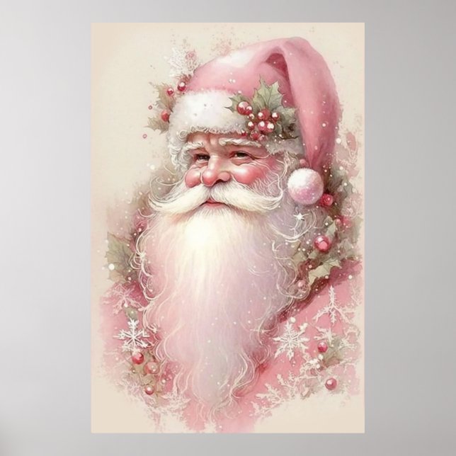 Pink Santa Christmas Poster (Front)