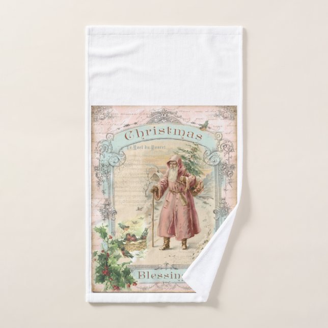 Pink Santa Claus Christmas Victorian Style Bath Towel Set (Hand Towel)