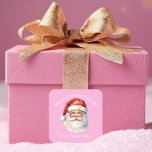 Pink Santa Claus Custom Girls Christmas Gift Square Sticker<br><div class="desc">Customize these nostalgic pink Santa Claus gift labels with your own personalized text with your little girl's name in white script. This beautiful old fashioned drawing of Santa's red hat and white beard are the perfect holiday stickers for your children's presents under the tree on Christmas day.</div>