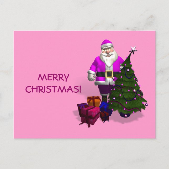 Pink Santa Claus Holiday Postcard (Front)