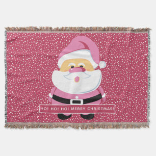 Pink Santa Claus in falling snow Christmas holiday Throw Blanket