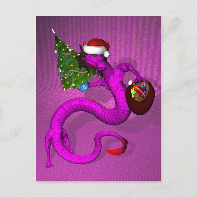 Pink Santa Dragon Holiday Postcard (Front)