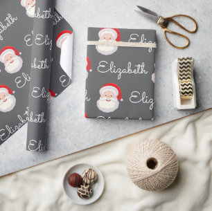 Pink Santa Face Personalize Christmas Holiday gift Wrapping Paper