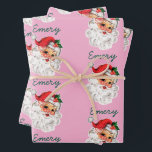 Pink Santa Face Personalized Name Christmas Custom Wrapping Paper Sheet<br><div class="desc">Pink Santa Face Personalized Name Christmas Custom Wrapping Paper Sheets</div>