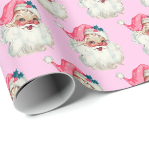 Pink Santa Face, Vintage Pink Santa, Pink Gift Wrapping Paper