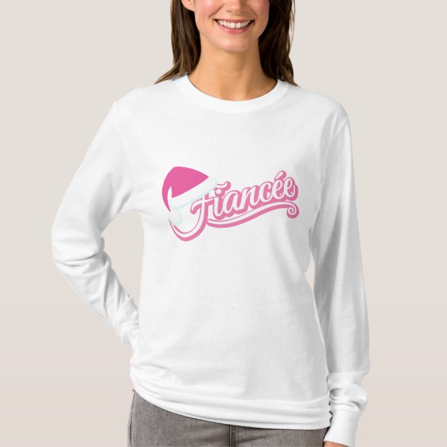 Pink Santa Hat Fiancée Long Sleeve T-Shirt white (Front)