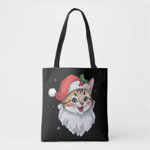 Pink Santa Hat Retro Cute Kitty Cat Christmas  Tote Bag