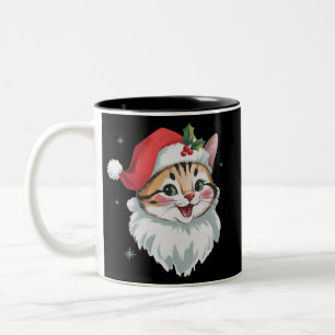 Pink Santa Hat Retro Cute Kitty Cat Christmas  Two-Tone Coffee Mug