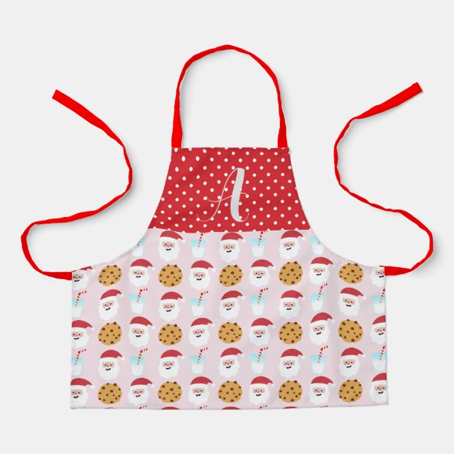Pink Santa Milk and Cookies Apron, Small Apron (Front)