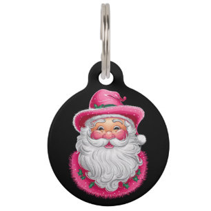 Pink Santa Retro Christmas Matching Family Party Pet Tag