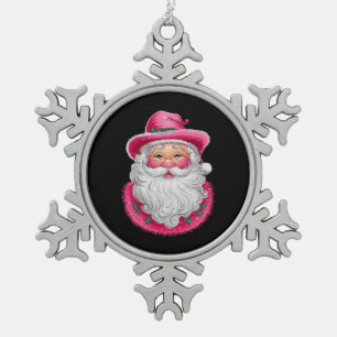 Pink Santa Retro Christmas Matching Family Party Snowflake Pewter Christmas Ornament