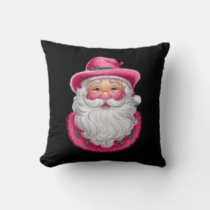 Pink Santa Retro Christmas Matching Family Party Throw Pillow