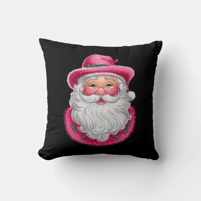 Pink Santa Retro Christmas Matching Family Party Throw Pillow (Front)