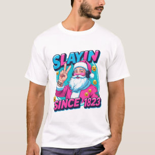 Pink Santa Slayin Christmas Tee for Gen Z & Family