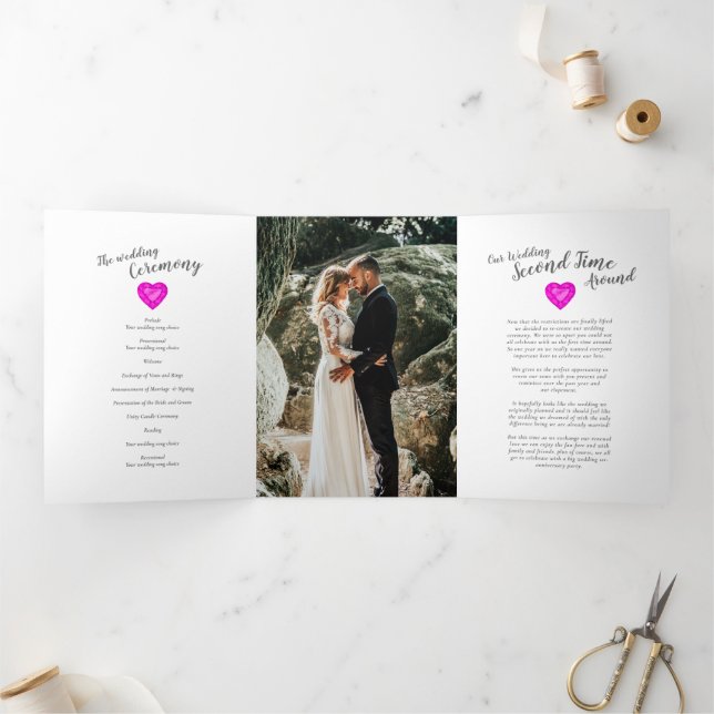 Pink sapphire custom photo wedding vowel renewal Tri-Fold programme (Inside)