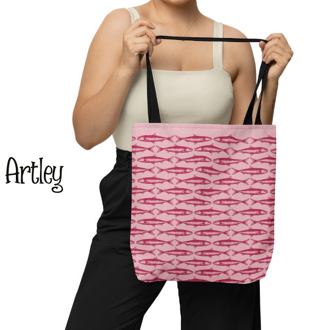 Pink Sardine Art Pattern Fish Drawings  Tote Bag (Creator Uploaded)