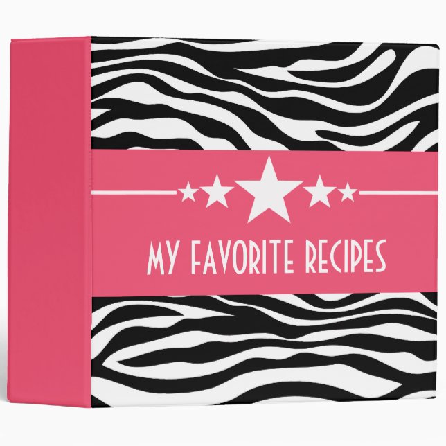 Pink Sassy Star Zebra (2 inch) Recipe Binder (Front/Spine)