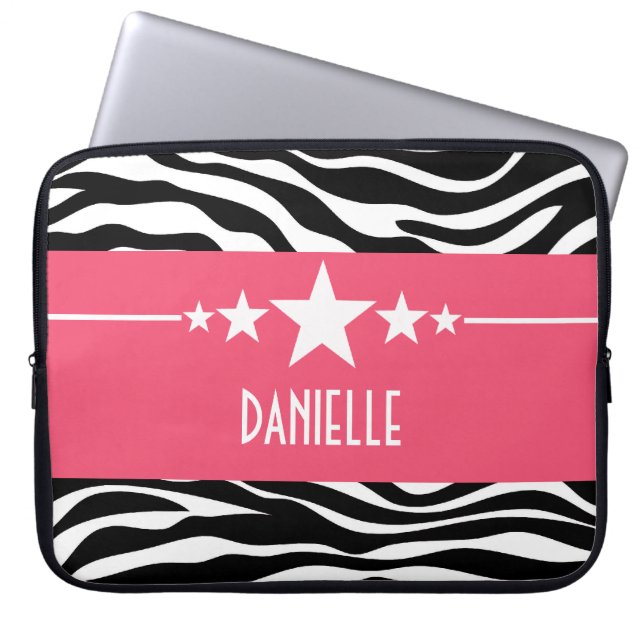 Pink Sassy Star Zebra Laptop Sleeve (Front)