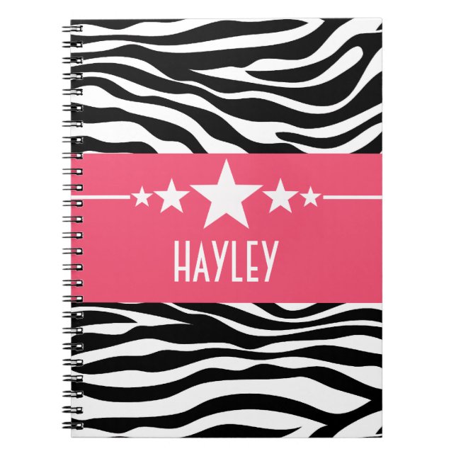 Pink Sassy Star Zebra Notebook (Front)