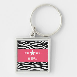 Pink Sassy Star Zebra Premium Keychain
