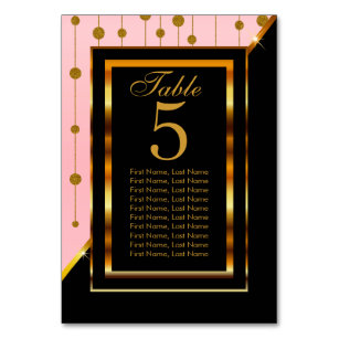 Pink Satin and Gold Confetti Dot Strings Table Number
