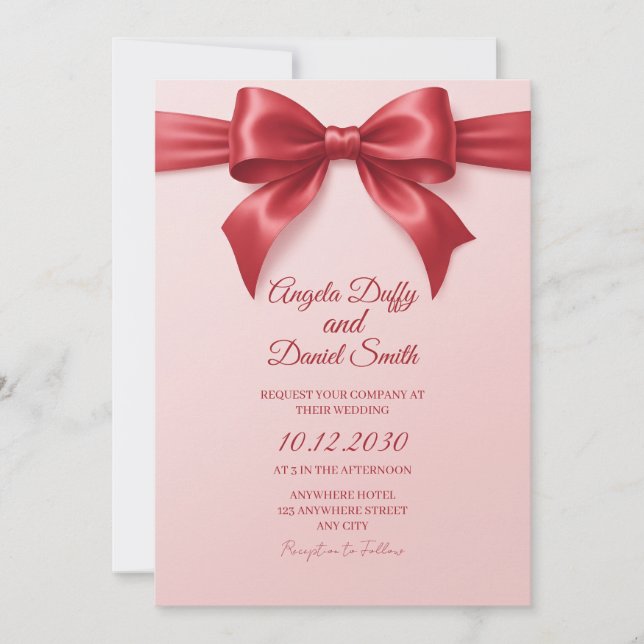 Pink Satin Bow Wedding Invitation (Front)