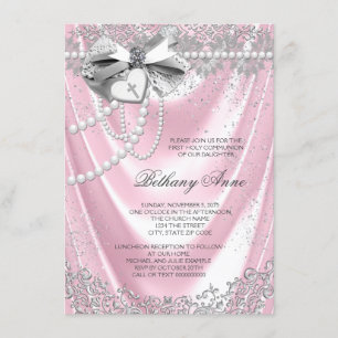 Pink Satin First Communion Invitation