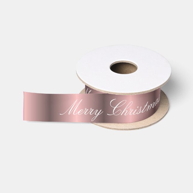Pink satin merry Christmas Satin Ribbon (Spool)