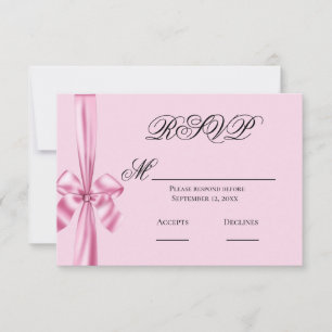 Pink Satin Ribbon Simple Wedding RSVP Card