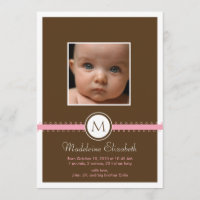 Pink Satin Ribbon with Monogram Birth Announcement