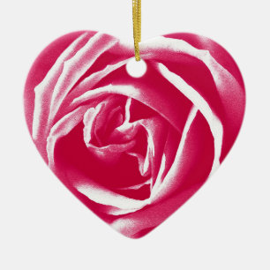 Pink satin rose print ceramic ornament
