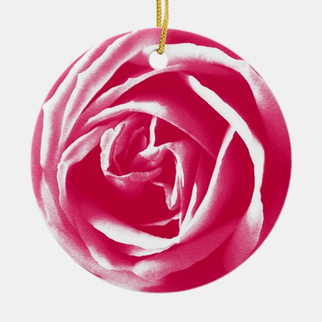 Pink satin rose print ceramic ornament (Front)