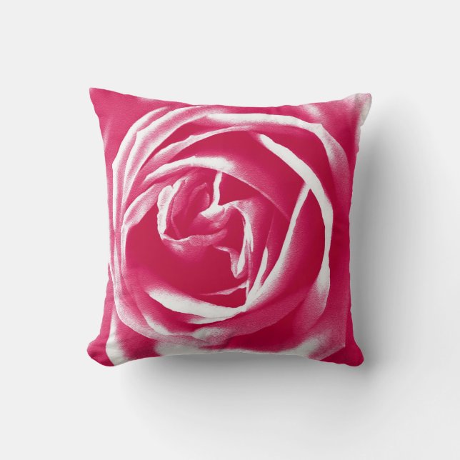 Pink satin rose print throw pillow (Front)