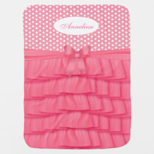 Pink Satin Ruffles and Bow with Polka Dots Baby Blanket