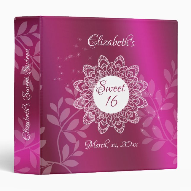 Pink Satin Sparkle and Lace Sweet Sixteen Photo Binder (Front/Spine)