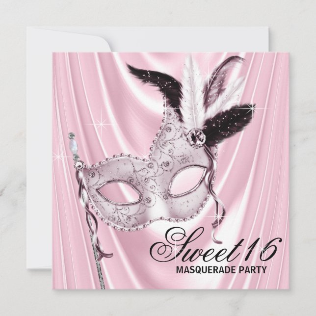 Pink Satin Sweet 16 Masquerade Party Invitation (Front)