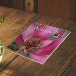 Pink Saucer Magnolia Blossom Floral Tile